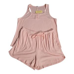 Ekouaer Pink Ribbed Pajama Set Tank Top & Shorts Soft Sleepwear Women’s L NWT
